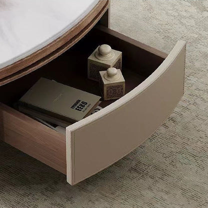 Contemporary Creative Cloud-Shaped Microcrystalline Stone Medium Density Fiberboard Saddle Leather Solid Wood Stainless Steel Coffee Table 2-Tier For Living Room
