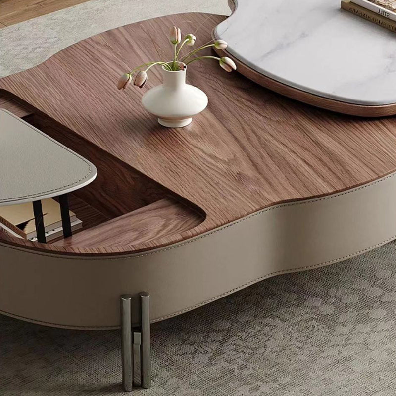 Contemporary Creative Cloud-Shaped Microcrystalline Stone Medium Density Fiberboard Saddle Leather Solid Wood Stainless Steel Coffee Table 2-Tier For Living Room