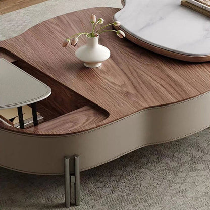 Contemporary Creative Cloud-Shaped Microcrystalline Stone Medium Density Fiberboard Saddle Leather Solid Wood Stainless Steel Coffee Table 2-Tier For Living Room