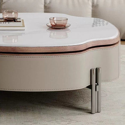 Contemporary Creative Cloud-Shaped Microcrystalline Stone Medium Density Fiberboard Saddle Leather Solid Wood Stainless Steel Coffee Table 2-Tier For Living Room