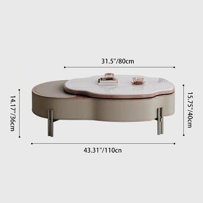 Contemporary Creative Cloud-Shaped Microcrystalline Stone Medium Density Fiberboard Saddle Leather Solid Wood Stainless Steel Coffee Table 2-Tier For Living Room