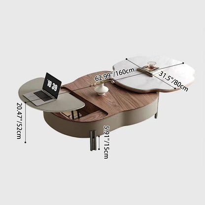 Contemporary Creative Cloud-Shaped Microcrystalline Stone Medium Density Fiberboard Saddle Leather Solid Wood Stainless Steel Coffee Table 2-Tier For Living Room