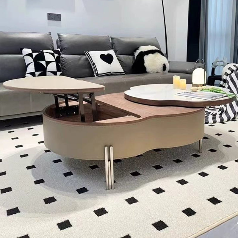 Contemporary Creative Cloud-Shaped Microcrystalline Stone Medium Density Fiberboard Saddle Leather Solid Wood Stainless Steel Coffee Table 2-Tier For Living Room