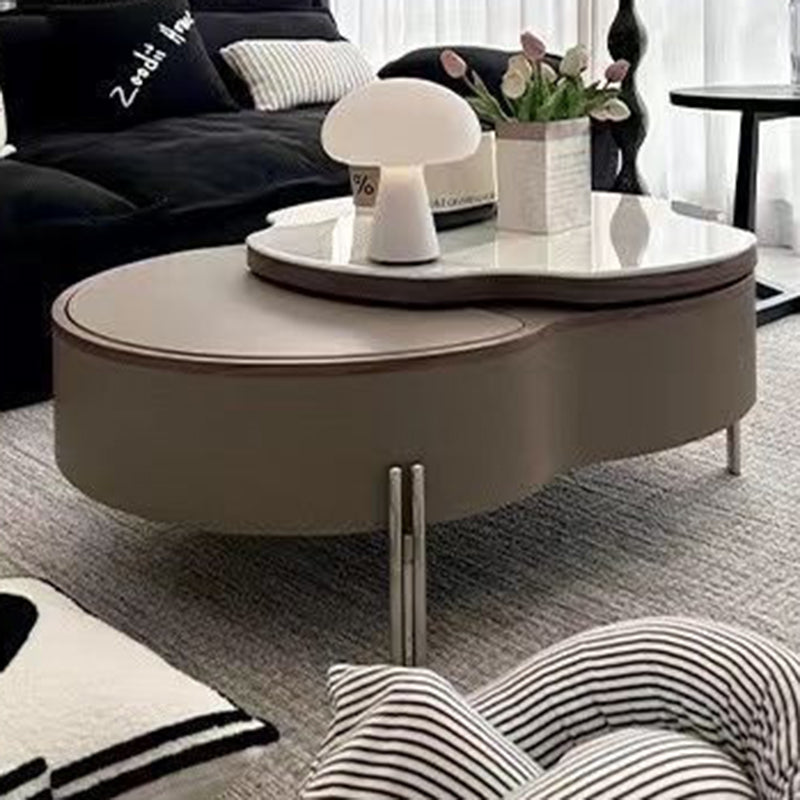 Contemporary Creative Cloud-Shaped Microcrystalline Stone Medium Density Fiberboard Saddle Leather Solid Wood Stainless Steel Coffee Table 2-Tier For Living Room