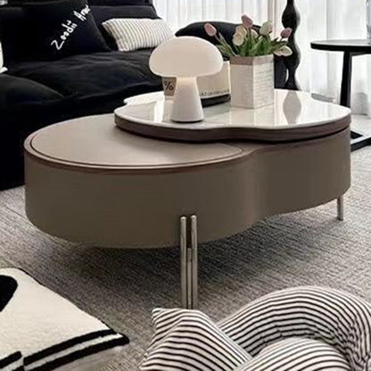 Contemporary Creative Cloud-Shaped Microcrystalline Stone Medium Density Fiberboard Saddle Leather Solid Wood Stainless Steel Coffee Table 2-Tier For Living Room