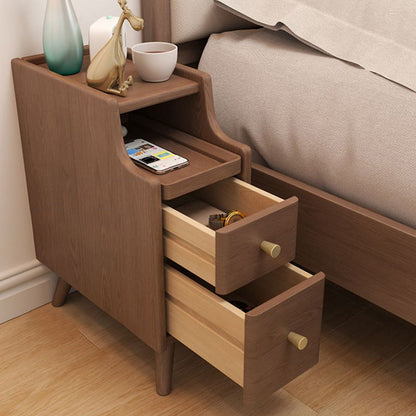 Modern Minimalist Rectangular Rubberwood Paulownia Wood Metal Nightstand 2-Drawer For Bedroom