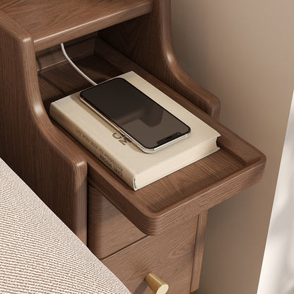 Modern Minimalist Rectangular Rubberwood Paulownia Wood Metal Nightstand 2-Drawer For Bedroom
