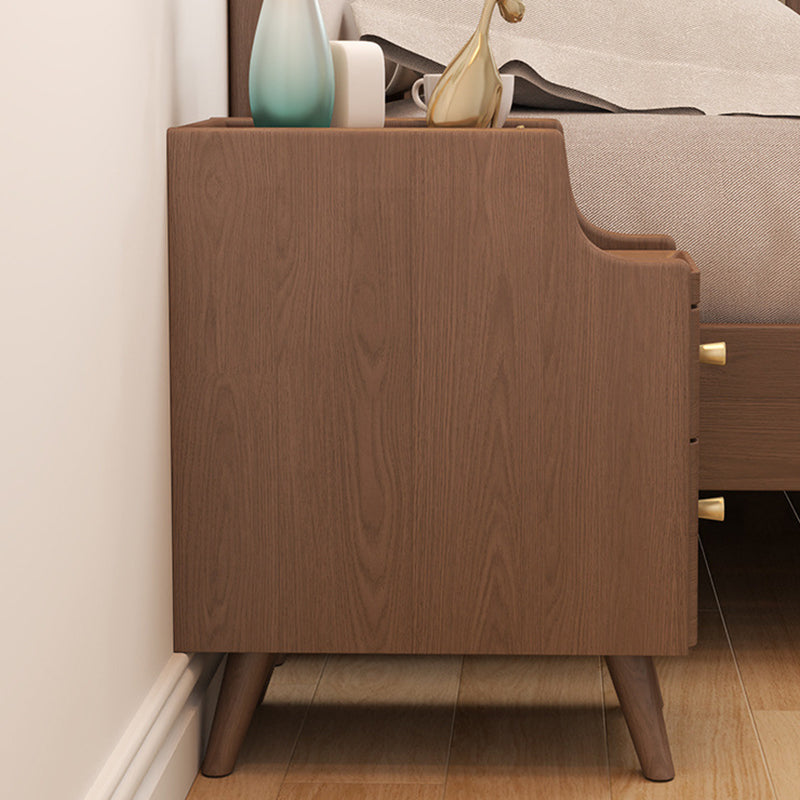 Modern Minimalist Rectangular Rubberwood Paulownia Wood Metal Nightstand 2-Drawer For Bedroom