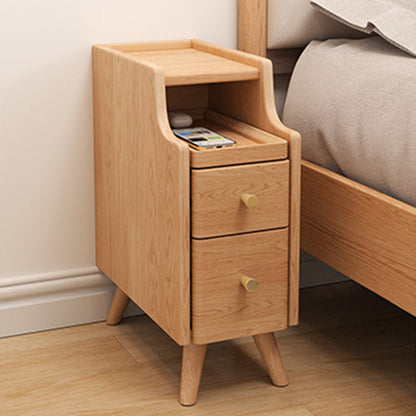 Modern Minimalist Rectangular Rubberwood Paulownia Wood Metal Nightstand 2-Drawer For Bedroom