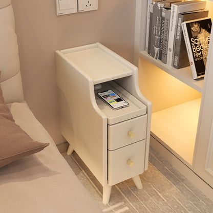 Modern Minimalist Rectangular Rubberwood Paulownia Wood Metal Nightstand 2-Drawer For Bedroom