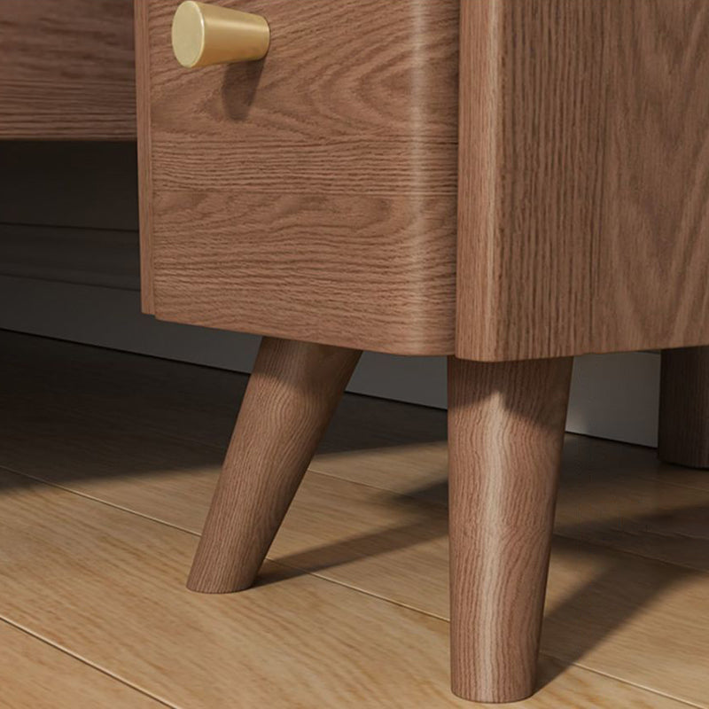 Modern Minimalist Rectangular Rubberwood Paulownia Wood Metal Nightstand 2-Drawer For Bedroom
