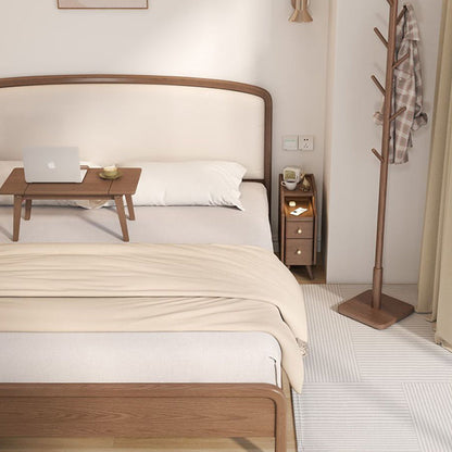 Modern Minimalist Rectangular Rubberwood Paulownia Wood Metal Nightstand 2-Drawer For Bedroom