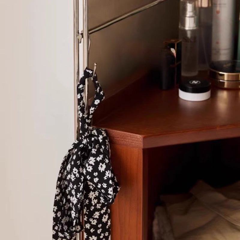 Modern Minimalist Triangular Cherry Wood Stainless Steel Corner Shelf Unit 5-Tier For Living Room