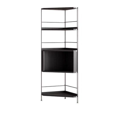 Modern Minimalist Triangular Cherry Wood Stainless Steel Corner Shelf Unit 5-Tier For Living Room