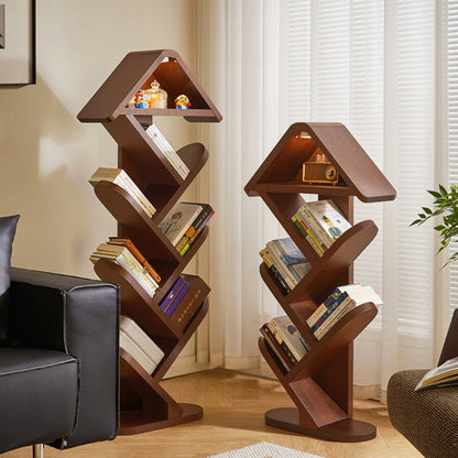 Contemporary Creative Treehouse-Shaped Rubberwood Bookshelves 5/7 Tier For Home Office