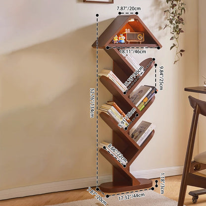 Contemporary Creative Treehouse-Shaped Rubberwood Bookshelves 5/7 Tier For Home Office