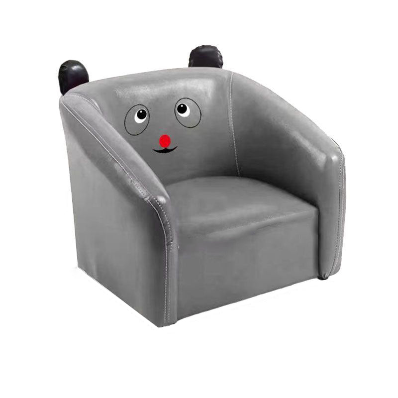 Contemporary Creative Curved Bear Shape Faux Oiled Waxed Leather Solid Wood Kids Accent Chair Backrest Armrest For Living Room