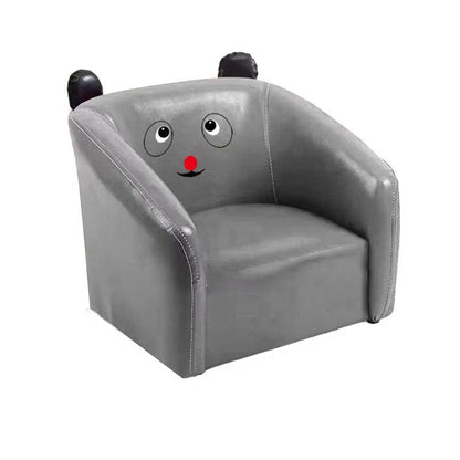 Contemporary Creative Curved Bear Shape Faux Oiled Waxed Leather Solid Wood Kids Accent Chair Backrest Armrest For Living Room
