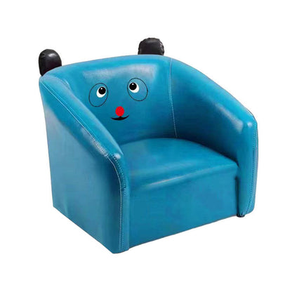 Contemporary Creative Curved Bear Shape Faux Oiled Waxed Leather Solid Wood Kids Accent Chair Backrest Armrest For Living Room