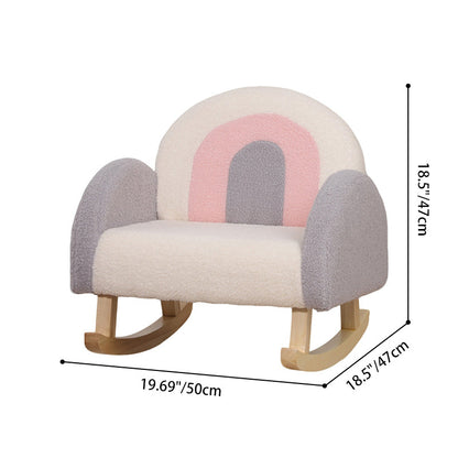 Contemporary Creative Kids Rainbow Teddy Plush Solid Wood Rocking Chair Backrest Armrest For Living Room