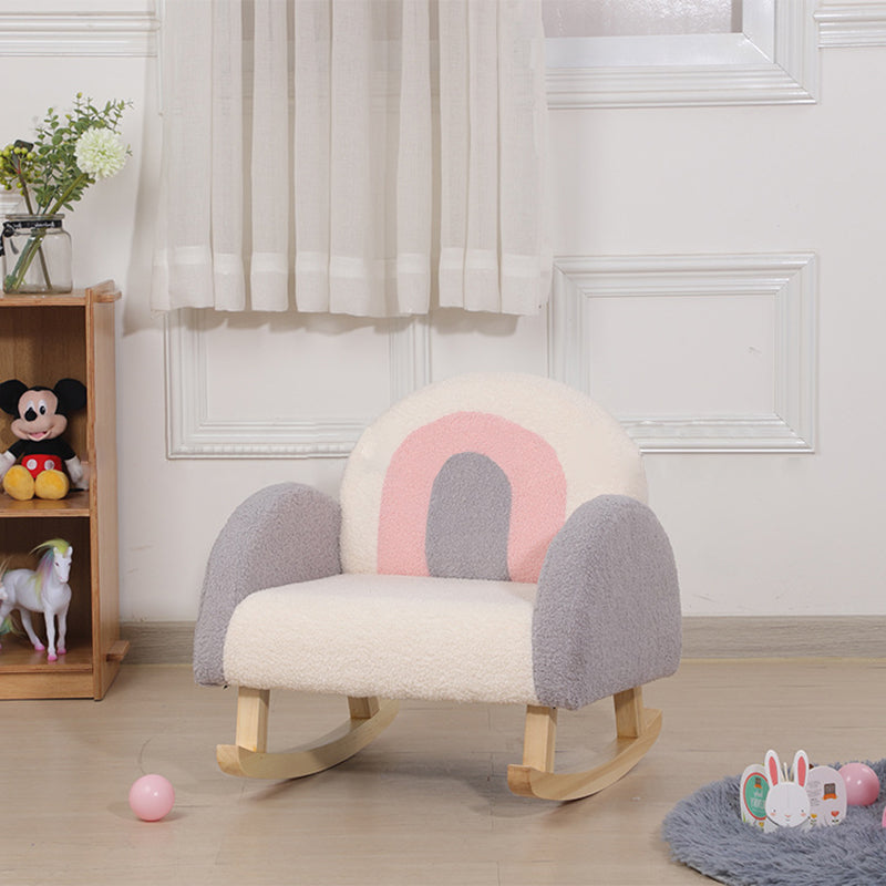 Contemporary Creative Kids Rainbow Teddy Plush Solid Wood Rocking Chair Backrest Armrest For Living Room