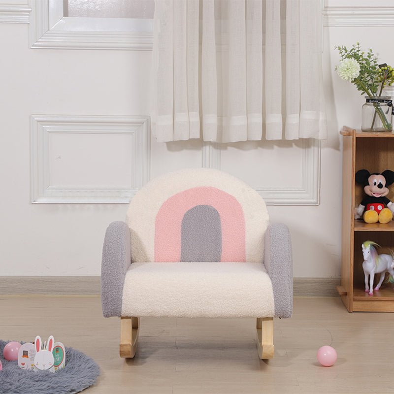 Contemporary Creative Kids Rainbow Teddy Plush Solid Wood Rocking Chair Backrest Armrest For Living Room