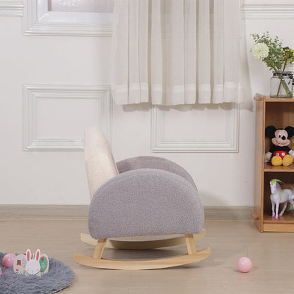 Contemporary Creative Kids Rainbow Teddy Plush Solid Wood Rocking Chair Backrest Armrest For Living Room