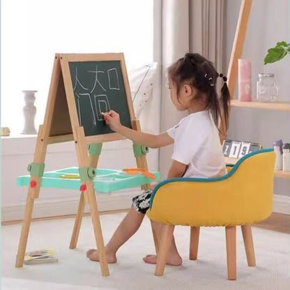 Contemporary Creative Curved Kids Linen-Cotton Solid Wood Accent Chair Backrest Armrest For Living Room