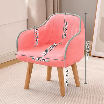 Contemporary Creative Curved Kids Linen-Cotton Solid Wood Accent Chair Backrest Armrest For Living Room