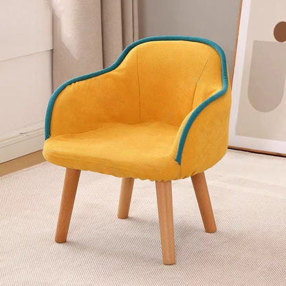 Contemporary Creative Curved Kids Linen-Cotton Solid Wood Accent Chair Backrest Armrest For Living Room