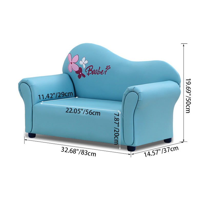 Modern Minimalist Rectangular Curved Solid Wood PU Leather Kids Sofa Backrest Armrest For Living Room