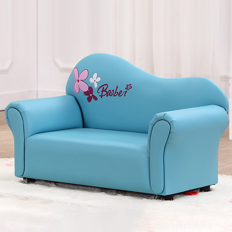 Modern Minimalist Rectangular Curved Solid Wood PU Leather Kids Sofa Backrest Armrest For Living Room
