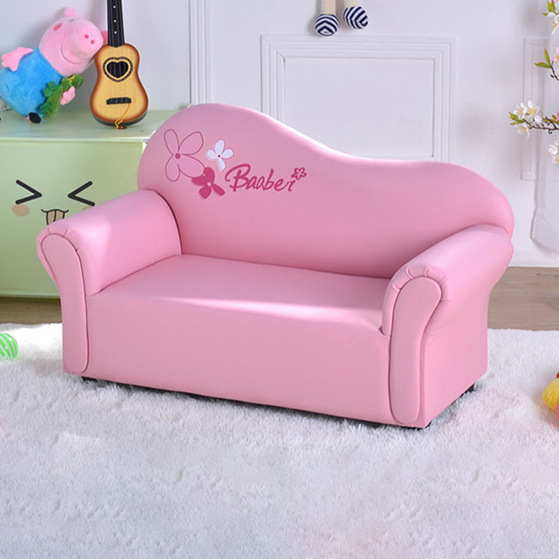 Modern Minimalist Rectangular Curved Solid Wood PU Leather Kids Sofa Backrest Armrest For Living Room