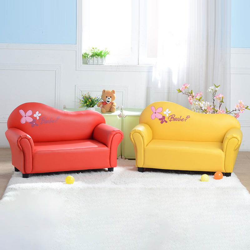 Modern Minimalist Rectangular Curved Solid Wood PU Leather Kids Sofa Backrest Armrest For Living Room