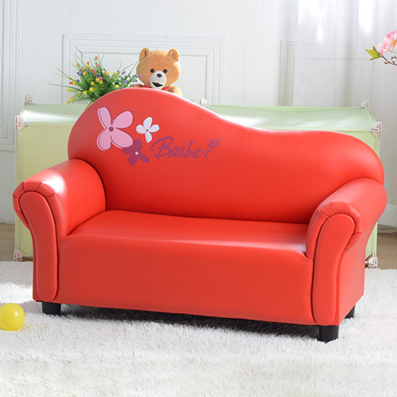 Modern Minimalist Rectangular Curved Solid Wood PU Leather Kids Sofa Backrest Armrest For Living Room