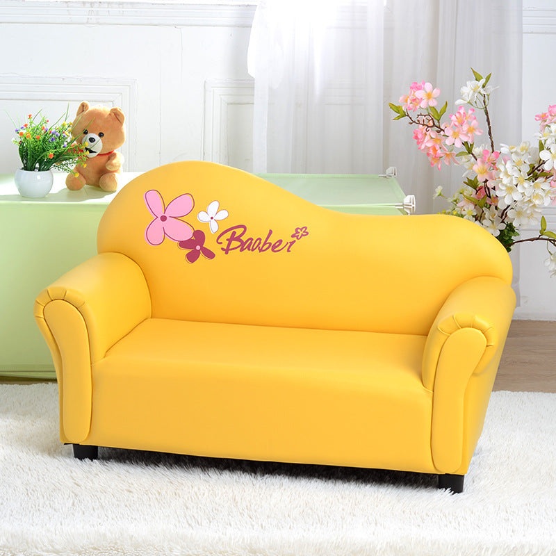Modern Minimalist Rectangular Curved Solid Wood PU Leather Kids Sofa Backrest Armrest For Living Room