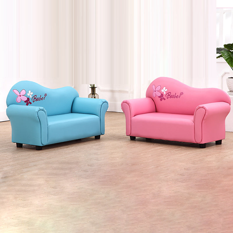 Modern Minimalist Rectangular Curved Solid Wood PU Leather Kids Sofa Backrest Armrest For Living Room