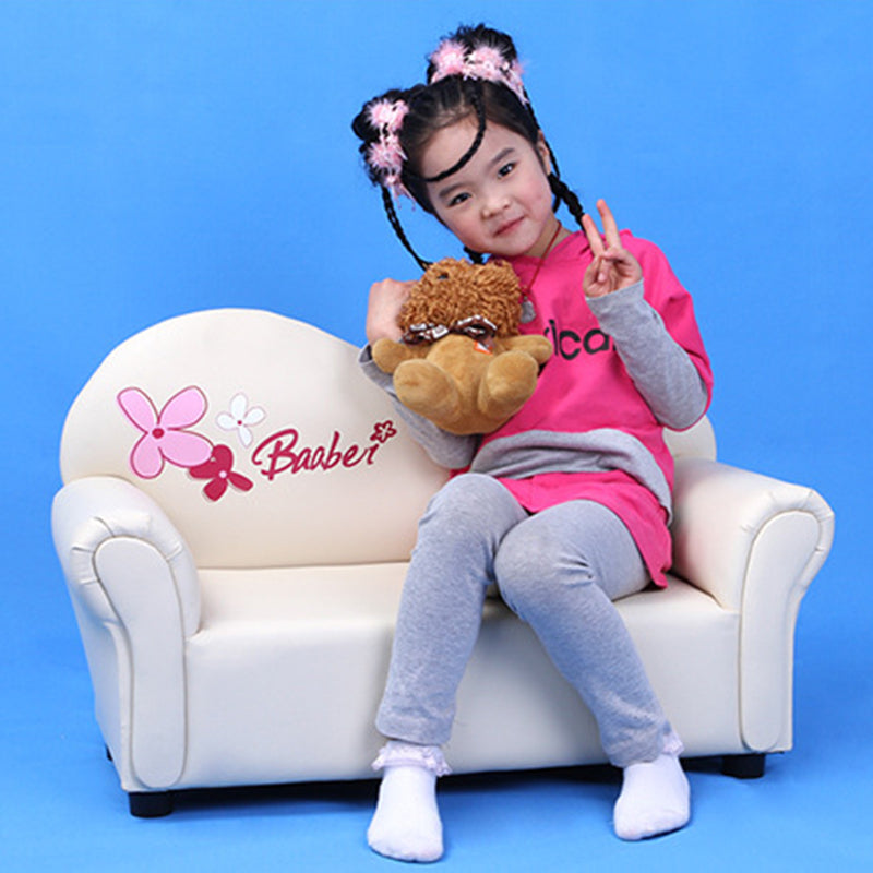 Modern Minimalist Rectangular Curved Solid Wood PU Leather Kids Sofa Backrest Armrest For Living Room