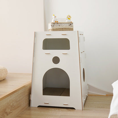 Modern Minimalist Trapezoidal Medium Density Fiberboard Cat Bed 2-Tier For Living Room