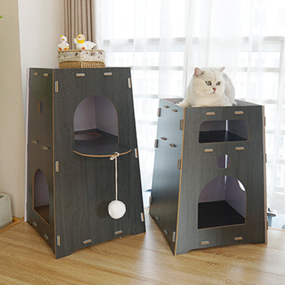 Modern Minimalist Trapezoidal Medium Density Fiberboard Cat Bed 2-Tier For Living Room