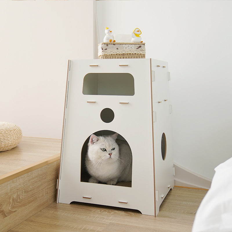 Modern Minimalist Trapezoidal Medium Density Fiberboard Cat Bed 2-Tier For Living Room