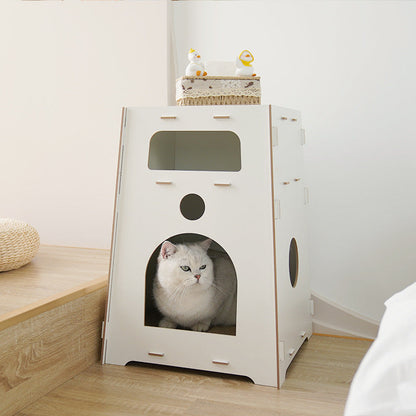 Modern Minimalist Trapezoidal Medium Density Fiberboard Cat Bed 2-Tier For Living Room