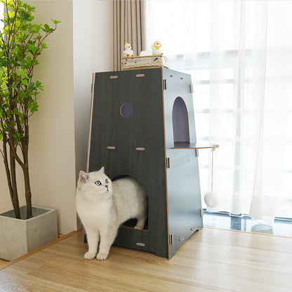 Modern Minimalist Trapezoidal Medium Density Fiberboard Cat Bed 2-Tier For Living Room