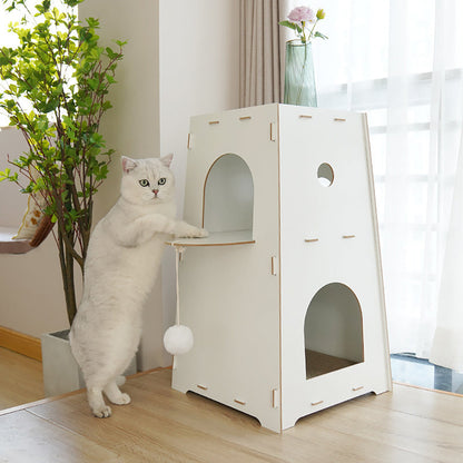 Modern Minimalist Trapezoidal Medium Density Fiberboard Cat Bed 2-Tier For Living Room