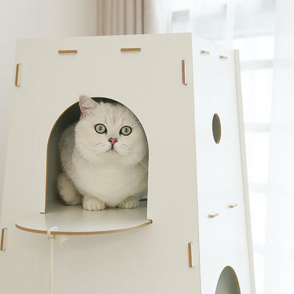 Modern Minimalist Trapezoidal Medium Density Fiberboard Cat Bed 2-Tier For Living Room