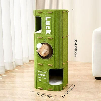Contemporary Creative Cylindrical Container Felt Pet Bed Cat Tree 2/3 Tier For Bedroom & Living Room