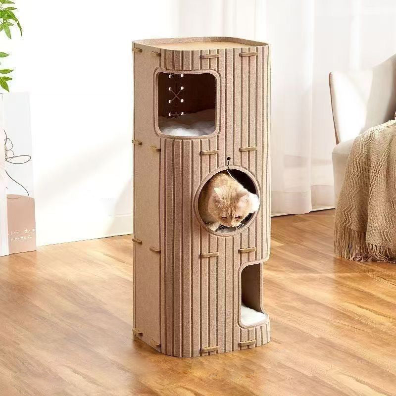 Contemporary Creative Cylindrical Container Felt Pet Bed Cat Tree 2/3 Tier For Bedroom & Living Room