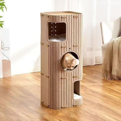 Contemporary Creative Cylindrical Container Felt Pet Bed Cat Tree 2/3 Tier For Bedroom & Living Room