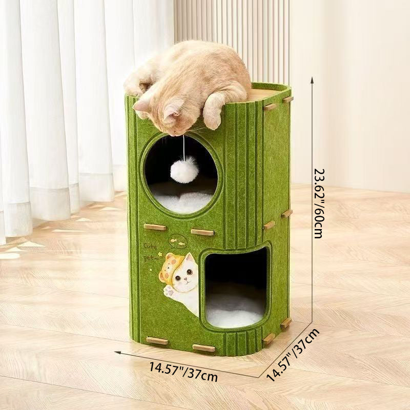 Contemporary Creative Cylindrical Container Felt Pet Bed Cat Tree 2/3 Tier For Bedroom & Living Room