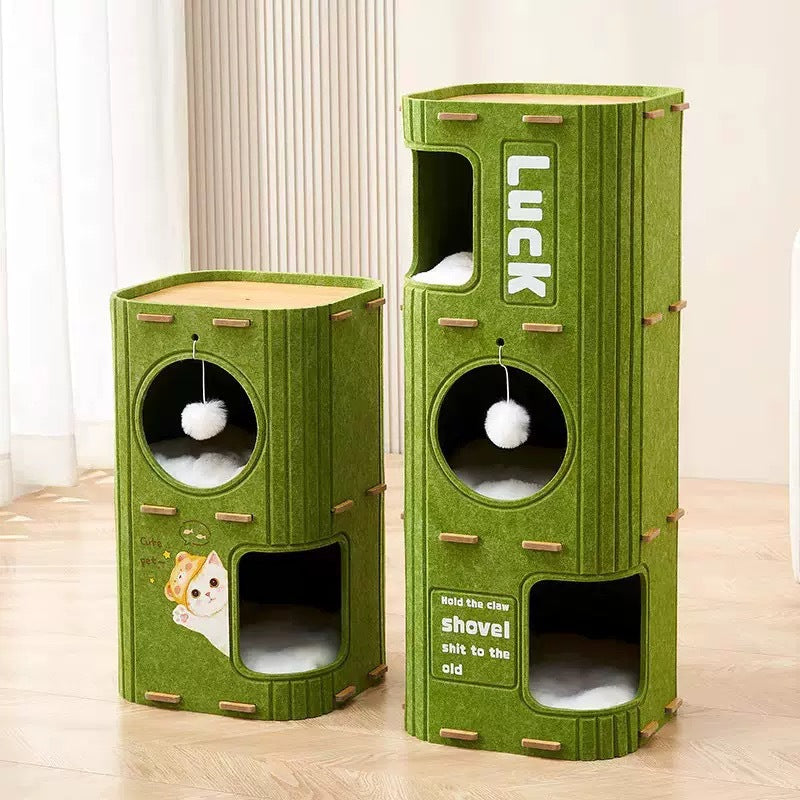 Contemporary Creative Cylindrical Container Felt Pet Bed Cat Tree 2/3 Tier For Bedroom & Living Room